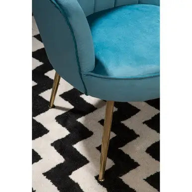 Ovala Aqua Blue Velvet Chair with Scalloped Back