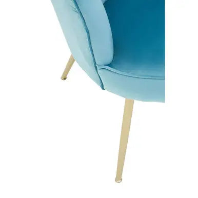 Ovala Aqua Blue Velvet Chair with Scalloped Back