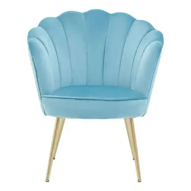 Ovala Aqua Blue Velvet Chair with Scalloped Back