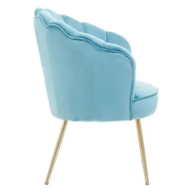 Ovala Aqua Blue Velvet Chair with Scalloped Back
