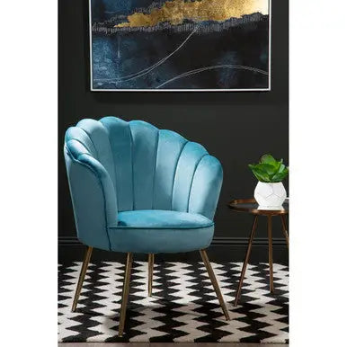 Ovala Aqua Blue Velvet Scalloped Chair