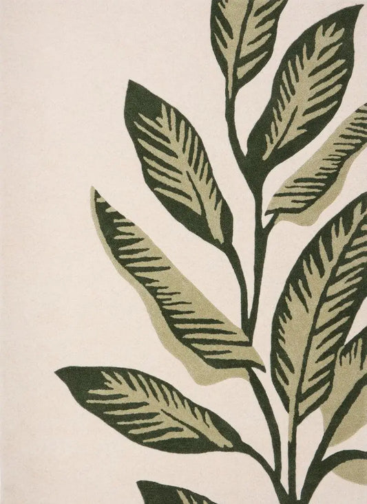 Paradise Leaf Hand-Tufted Wool Rug – Cream/Green