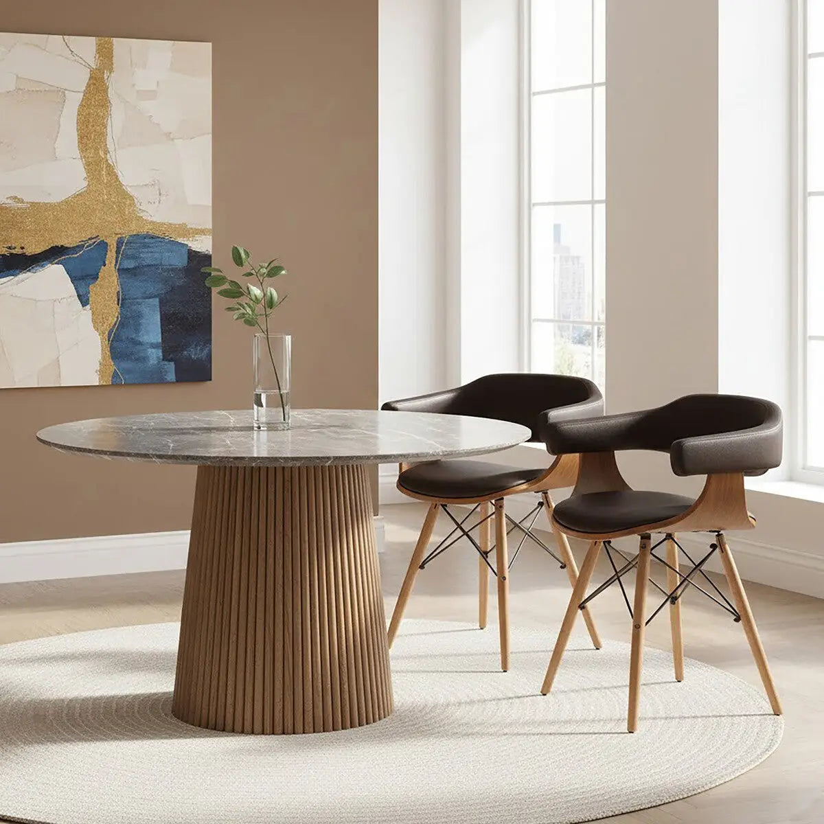 Parkar Brown Leather Effect Chair with Curved Backrest
