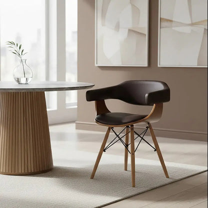 Parkar Brown Leather Effect Chair with Curved Backrest
