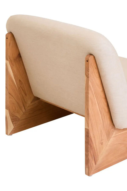 Parova Cream Linen Textured Armless Chair With Wood Base