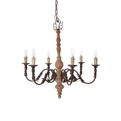 Paulette Wood and Metal 6 Arm Chandelier