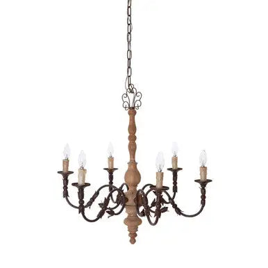 Paulette Wood and Metal 6 Arm Chandelier