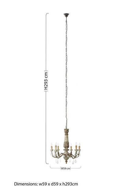 Pavatti Carved Wooden 6 Arm Chandelier