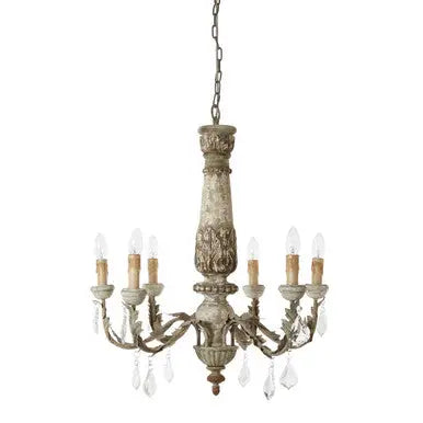 Pavatti Carved Wooden 6 Arm Chandelier