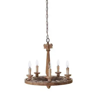 Paxton 5 Arm Oak Wood Chandelier