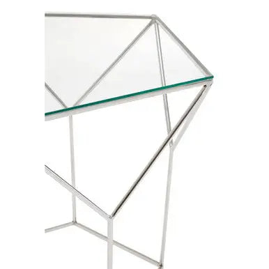 Pentagonal Silver Glass Top and Steel Base Coffee Table, Shalimar