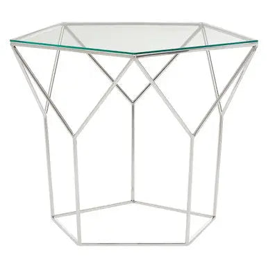 Pentagonal Silver Glass Top and Steel Base Coffee Table, Shalimar