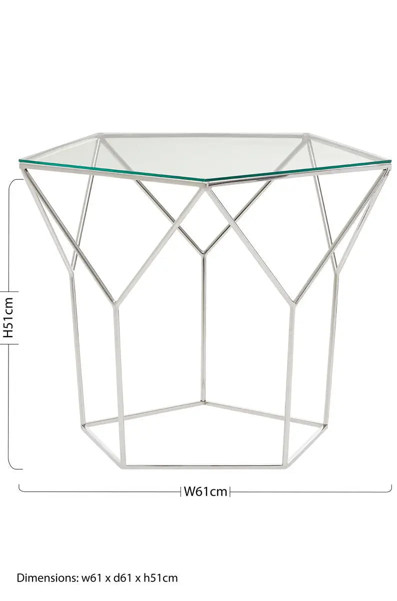 Pentagonal Silver Glass Top and Steel Base Coffee Table, Shalimar