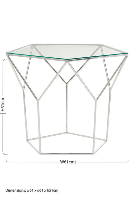 Pentagonal Silver Glass Top and Steel Base Coffee Table, Shalimar