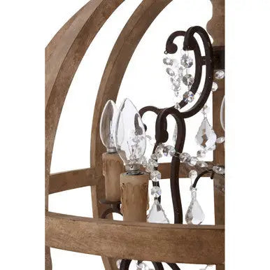 Pia 5 Arm Metal and Oak Wood Orb Chandelier