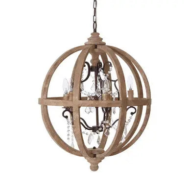 Pia 5 Arm Metal and Oak Wood Orb Chandelier