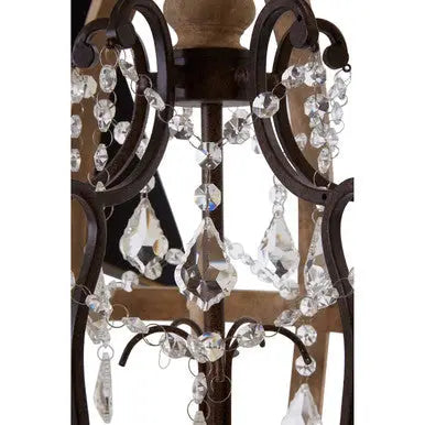 Pia 5 Arm Metal and Oak Wood Orb Chandelier