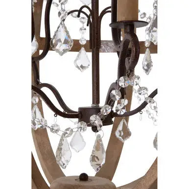 Pia 5 Arm Metal and Oak Wood Orb Chandelier