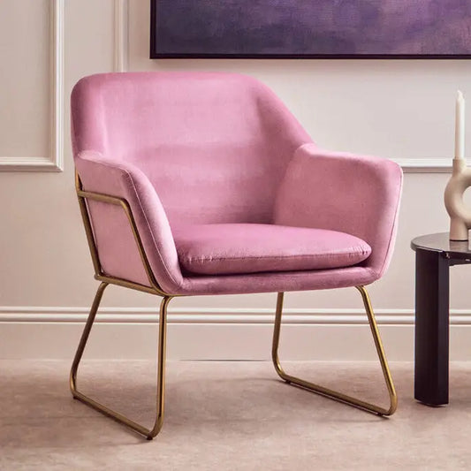 Pink Velvet and Powder Gold Frame Armchair | Xander