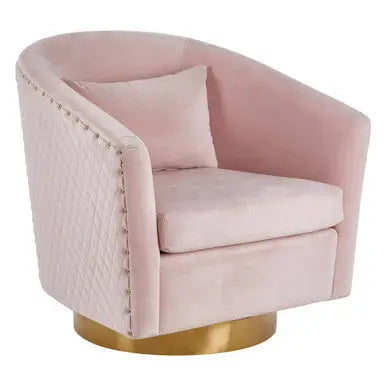 Pink Velvet Swivel Chair with Gold Base | Plazoni