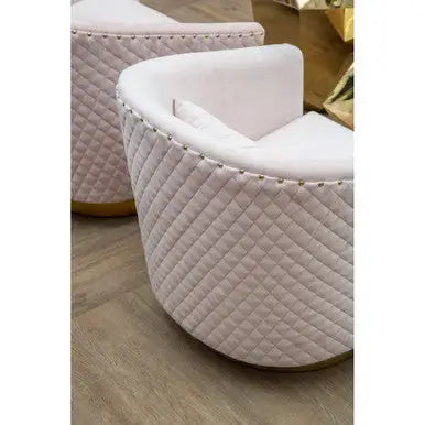 Pink Velvet Swivel Chair with Gold Base | Plazoni
