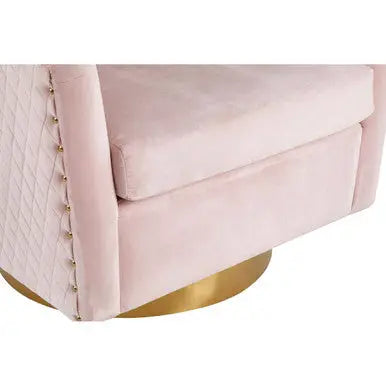 Pink Velvet Swivel Chair with Gold Base | Plazoni