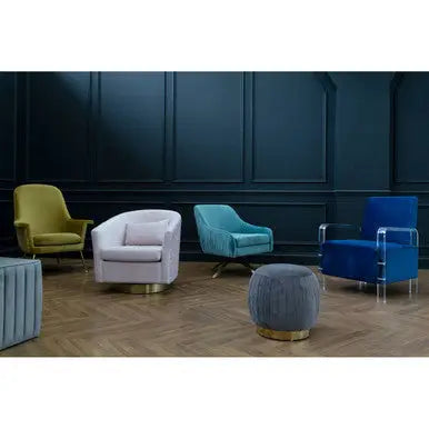Pink Velvet Swivel Chair with Gold Base | Plazoni