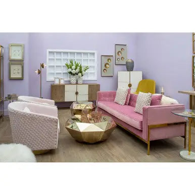 Plazoni Pink Velvet Swivel Chair with Gold Base