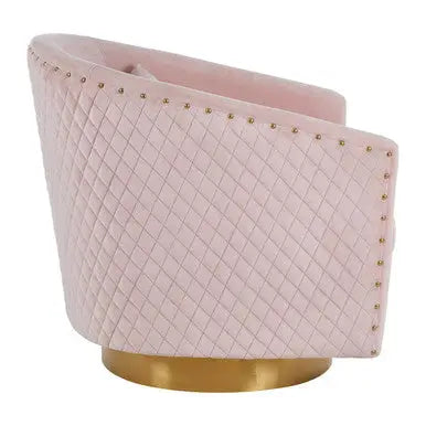 Plazoni Pink Velvet Swivel Chair with Gold Base