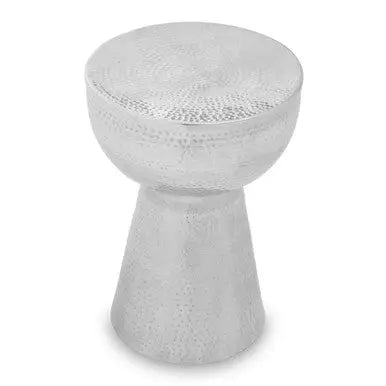 Polished Silver Aluminium Accent Table with Tapered Base and Subtle Hammered Detail, Rabia