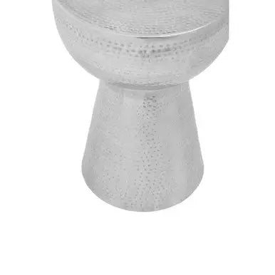Polished Silver Aluminium Accent Table with Tapered Base and Subtle Hammered Detail, Rabia