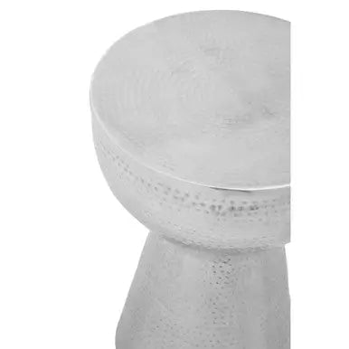Polished Silver Aluminium Accent Table with Tapered Base and Subtle Hammered Detail, Rabia