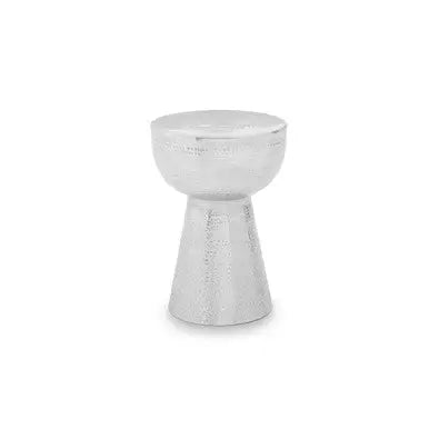 Polished Silver Aluminium Accent Table with Tapered Base and Subtle Hammered Detail, Rabia