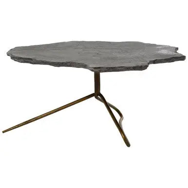 Rany Grey Stone and Antique Brass Coffee Table with Freeform Edge