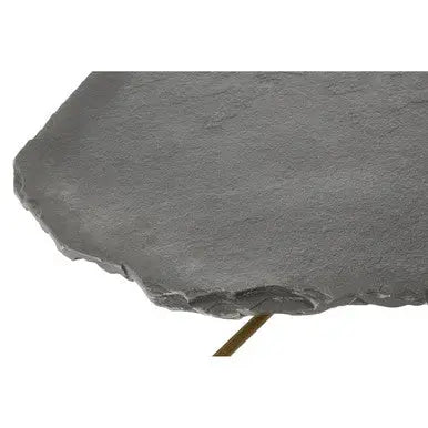 Rany Grey Stone and Antique Brass Coffee Table with Freeform Edge