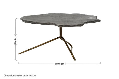 Rany Grey Stone and Antique Brass Coffee Table with Freeform Edge