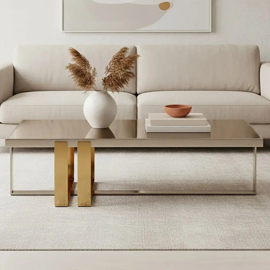 Rectangular Frosted Glass Coffee Table in Gold and Silver Finish Frame Demas