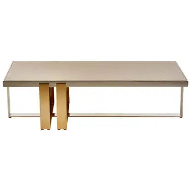 Rectangular Frosted Glass Coffee Table in Gold and Silver Finish Frame Demas