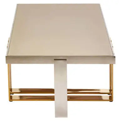 Rectangular Frosted Glass Coffee Table in Gold and Silver Finish Frame Demas