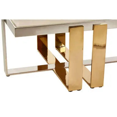 Rectangular Frosted Glass Coffee Table in Gold and Silver Finish Frame Demas