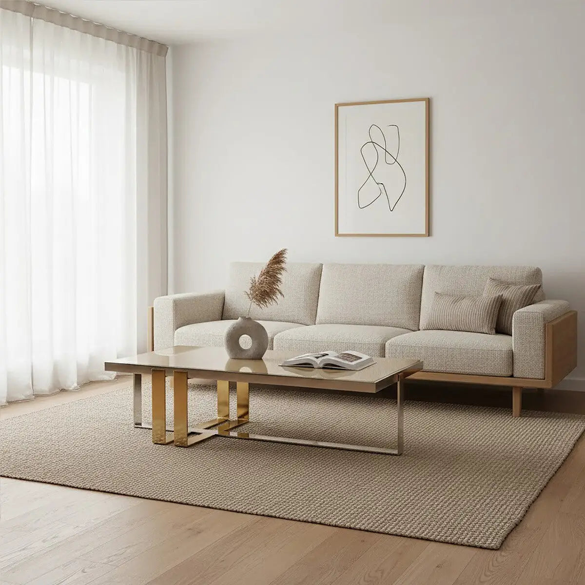 Rectangular Frosted Glass Coffee Table in Gold and Silver Finish Frame Demas