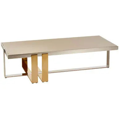 Rectangular Frosted Glass Coffee Table in Gold and Silver Finish Frame Demas