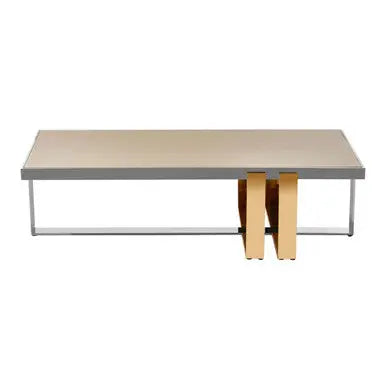Rectangular Frosted Glass Coffee Table in Gold and Silver Finish Frame Demas