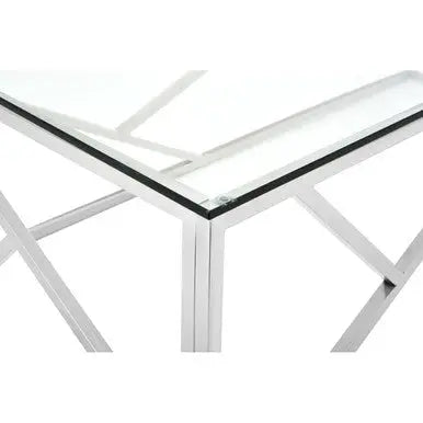 Rectangular Tempered Glass Top Coffee Table with Champagne Gold Geometric Steel Legs, Allure