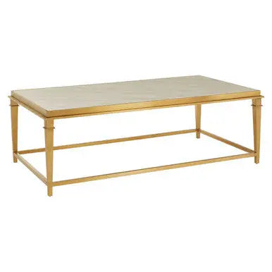 Rectangular White Marble Coffee Table with Warm Gold Stainless Steel Frame, Alvaro