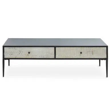 Recycled Pine Wood Grey and White Rectangular Coffee Table with Drawers | Luxor