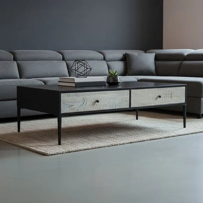 Recycled Pine Wood Grey and White Rectangular Coffee Table with Drawers, Luxor