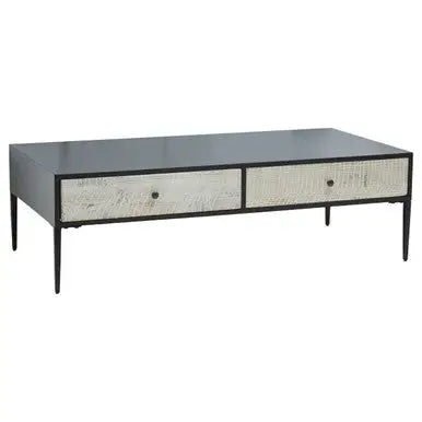 Recycled Pine Wood Grey and White Rectangular Coffee Table with Drawers, Luxor