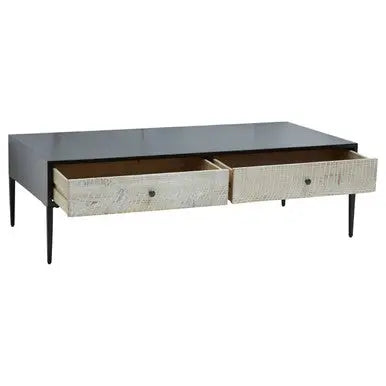 Recycled Pine Wood Grey and White Rectangular Coffee Table with Drawers, Luxor