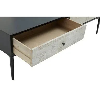 Recycled Pine Wood Grey and White Rectangular Coffee Table with Drawers, Luxor